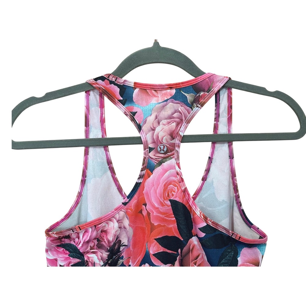 lululemon Cool Racerback Tank Top Floral Rose Print Pink Blue Size 8 Rare Print - Picture 7 of 8